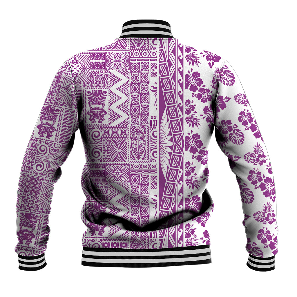Hawaii Baseball Jacket Aloha Tropical Plants Tribal Pattern Pink Version LT03 - Polynesian Pride