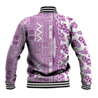 Hawaii Baseball Jacket Aloha Tropical Plants Tribal Pattern Pink Version LT03 - Polynesian Pride
