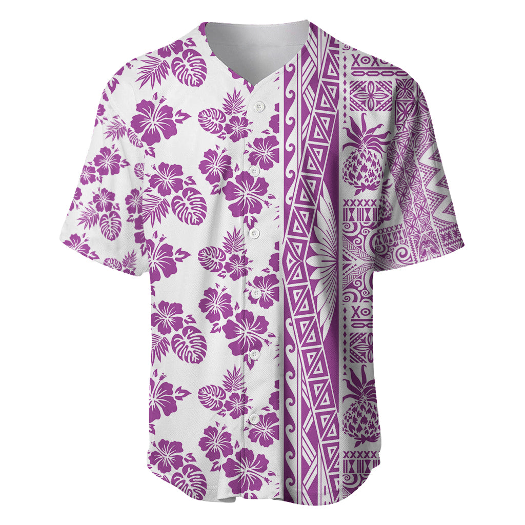 Hawaii Baseball Jersey Aloha Tropical Plants Tribal Pattern Pink Version LT03 Pink - Polynesian Pride