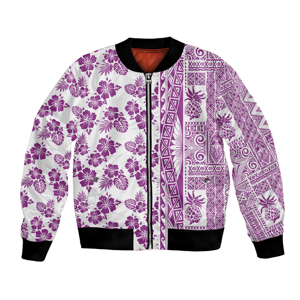Hawaii Bomber Jacket Aloha Tropical Plants Tribal Pattern Pink Version LT03 Unisex Pink - Polynesian Pride