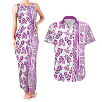 Hawaii Couples Matching Tank Maxi Dress and Hawaiian Shirt Aloha Tropical Plants Tribal Pattern Pink Version LT03 Pink - Polynesian Pride