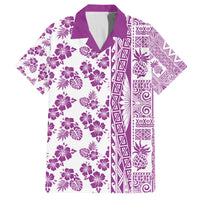 Hawaii Family Matching Off Shoulder Short Dress and Hawaiian Shirt Aloha Tropical Plants Tribal Pattern Pink Version LT03 Dad's Shirt - Short Sleeve Pink - Polynesian Pride