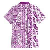 Hawaii Family Matching Off Shoulder Short Dress and Hawaiian Shirt Aloha Tropical Plants Tribal Pattern Pink Version LT03 - Polynesian Pride