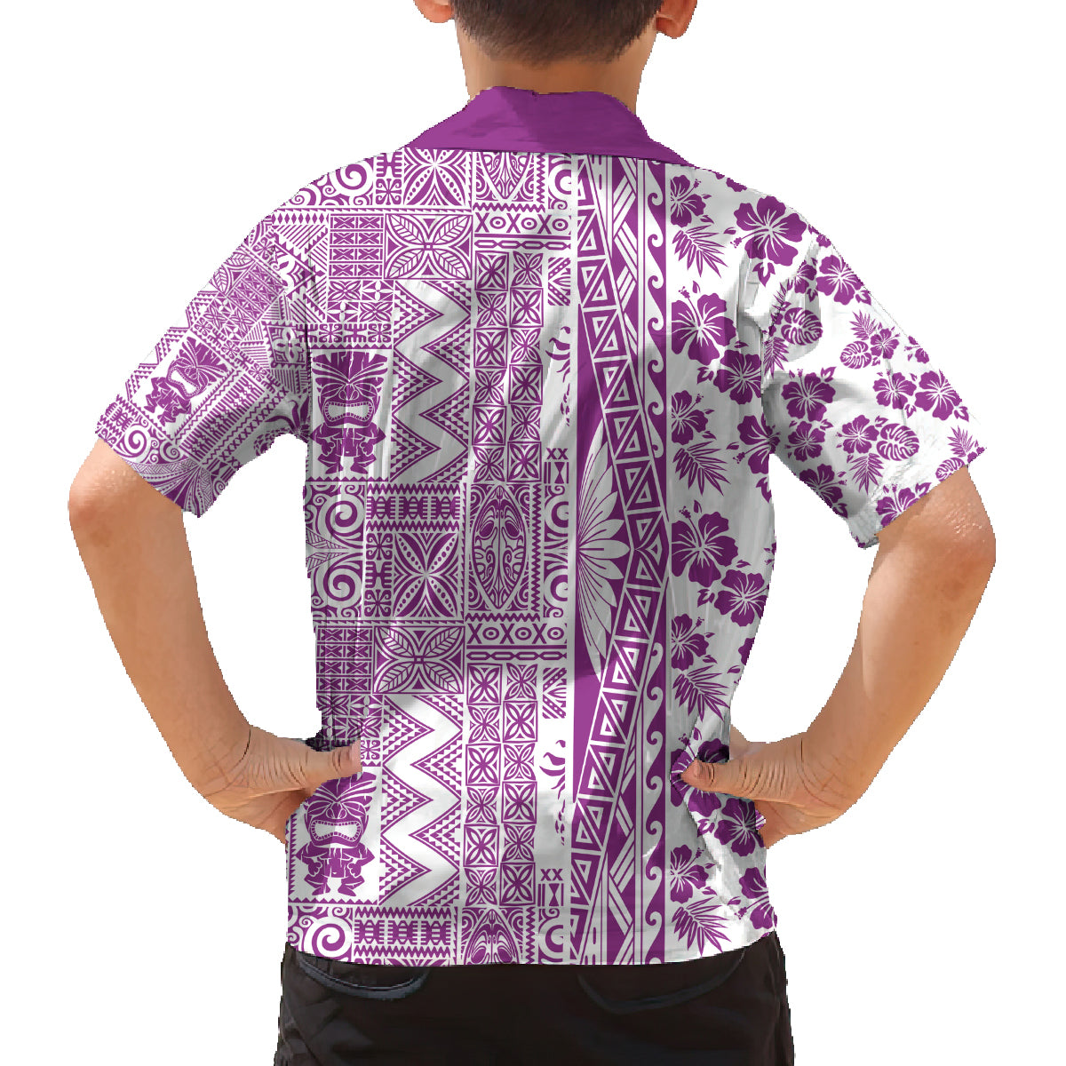 Hawaii Family Matching Tank Maxi Dress and Hawaiian Shirt Aloha Tropical Plants Tribal Pattern Pink Version LT03 - Polynesian Pride