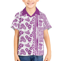 Hawaii Family Matching Tank Maxi Dress and Hawaiian Shirt Aloha Tropical Plants Tribal Pattern Pink Version LT03 Son's Shirt Pink - Polynesian Pride