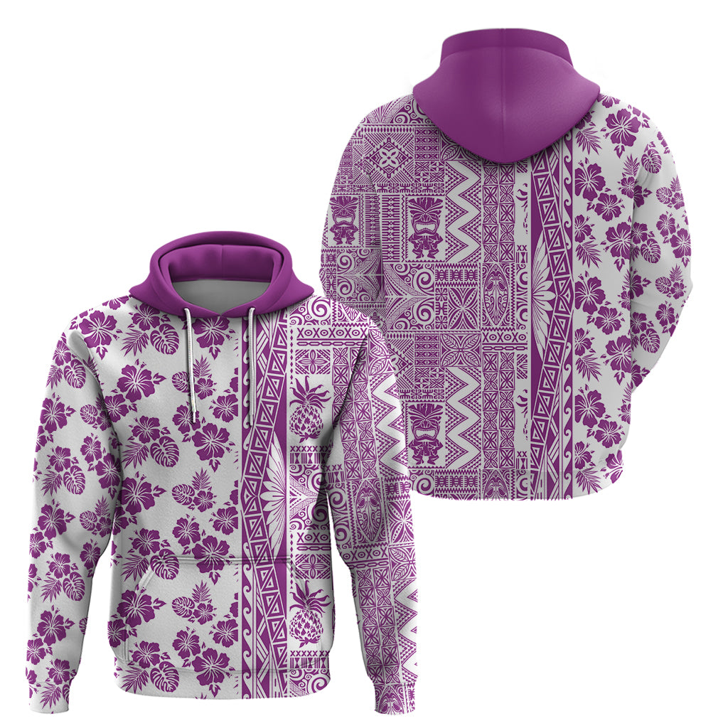 Hawaii Hoodie Aloha Tropical Plants Tribal Pattern Pink Version LT03 - Polynesian Pride