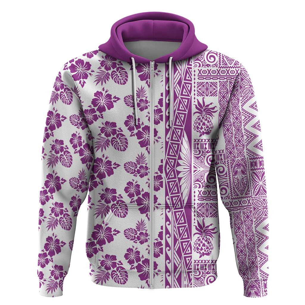 Hawaii Hoodie Aloha Tropical Plants Tribal Pattern Pink Version LT03 Zip Hoodie Pink - Polynesian Pride