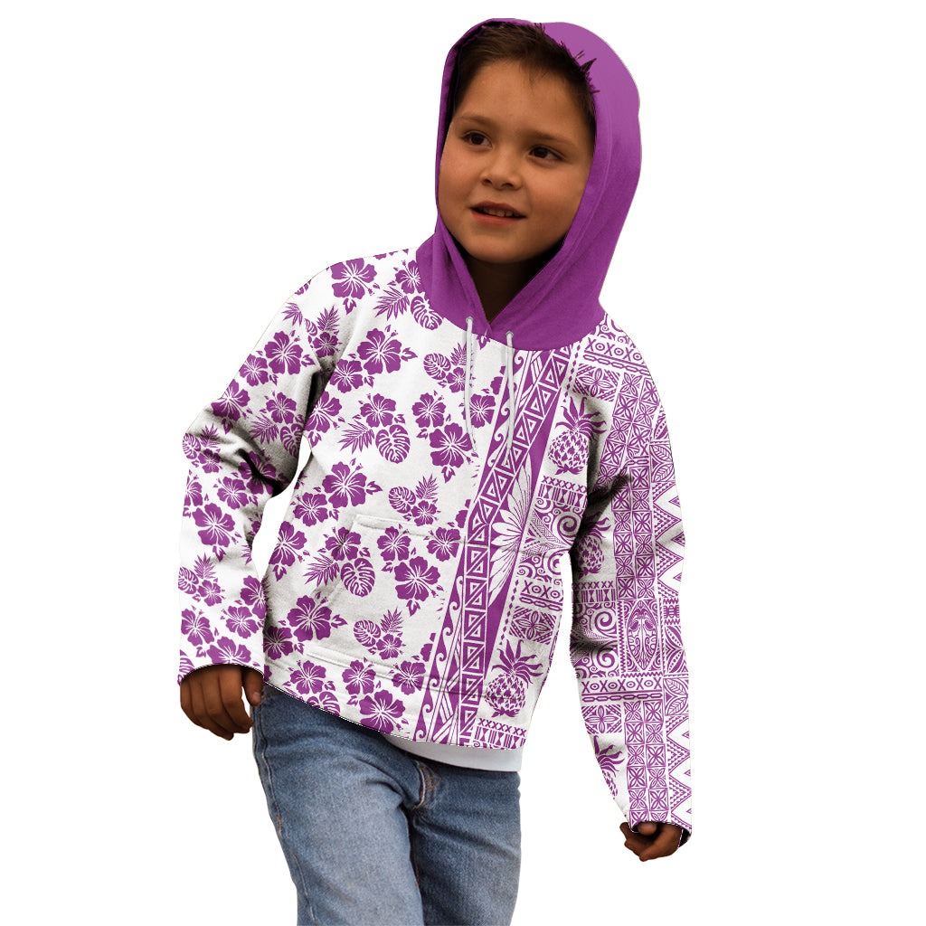 Hawaii Kid Hoodie Aloha Tropical Plants Tribal Pattern Pink Version LT03 - Polynesian Pride