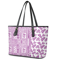 Hawaii Leather Tote Bag Aloha Tropical Plants Tribal Pattern Pink Version LT03 - Polynesian Pride