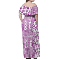 Hawaii Off Shoulder Maxi Dress Aloha Tropical Plants Tribal Pattern Pink Version LT03 - Polynesian Pride