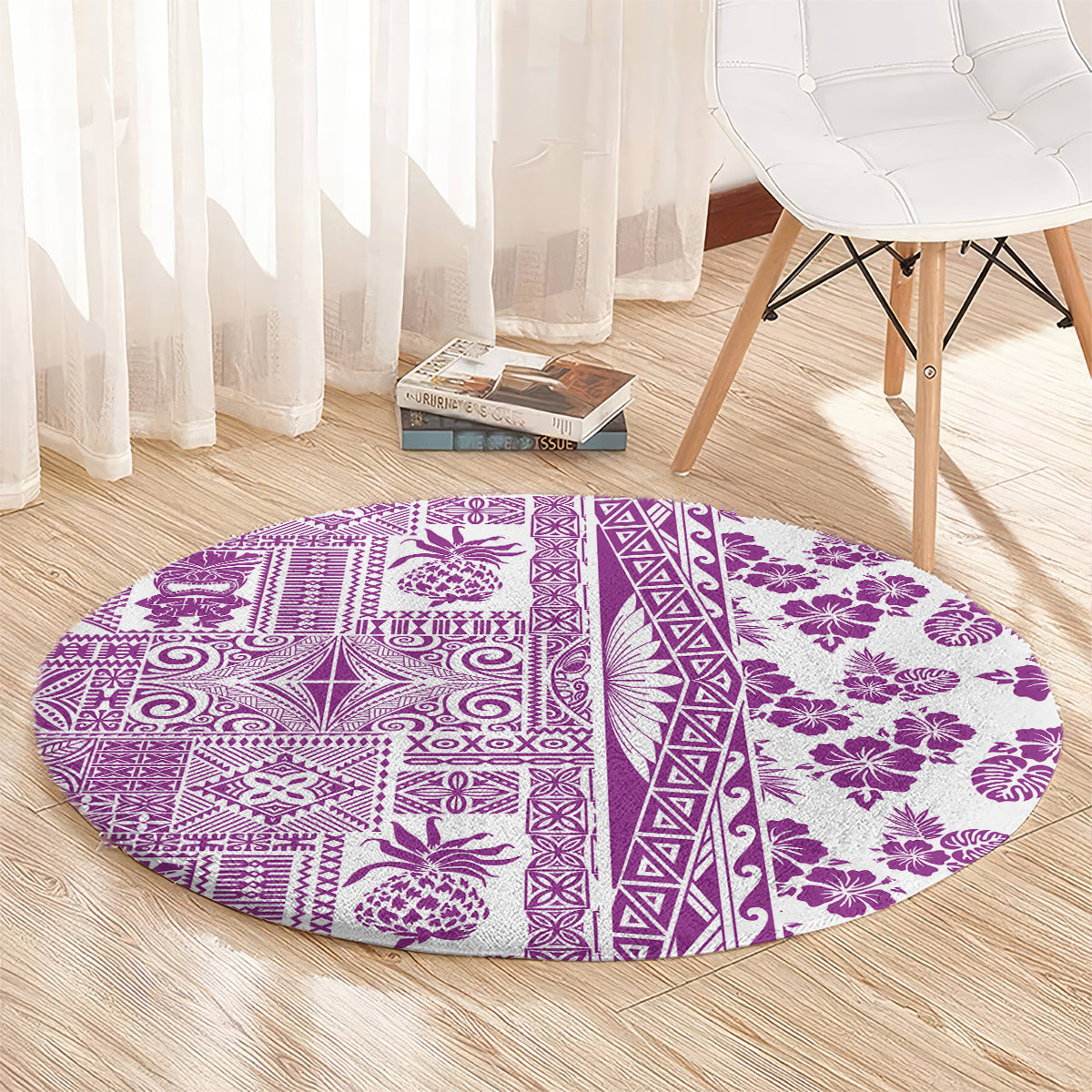 Hawaii Round Carpet Aloha Tropical Plants Tribal Pattern Pink Version LT03 - Polynesian Pride