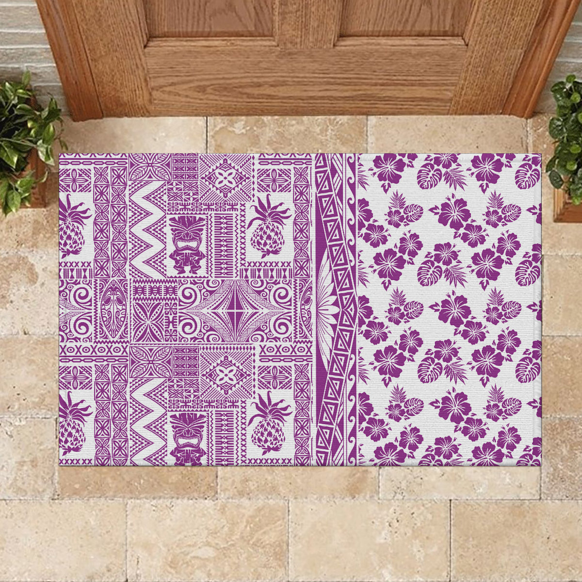 Hawaii Rubber Doormat Aloha Tropical Plants Tribal Pattern Pink Version LT03 - Polynesian Pride