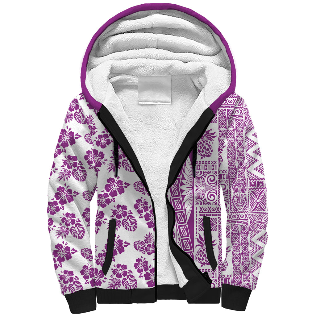 Hawaii Sherpa Hoodie Aloha Tropical Plants Tribal Pattern Pink Version LT03 Unisex Pink - Polynesian Pride