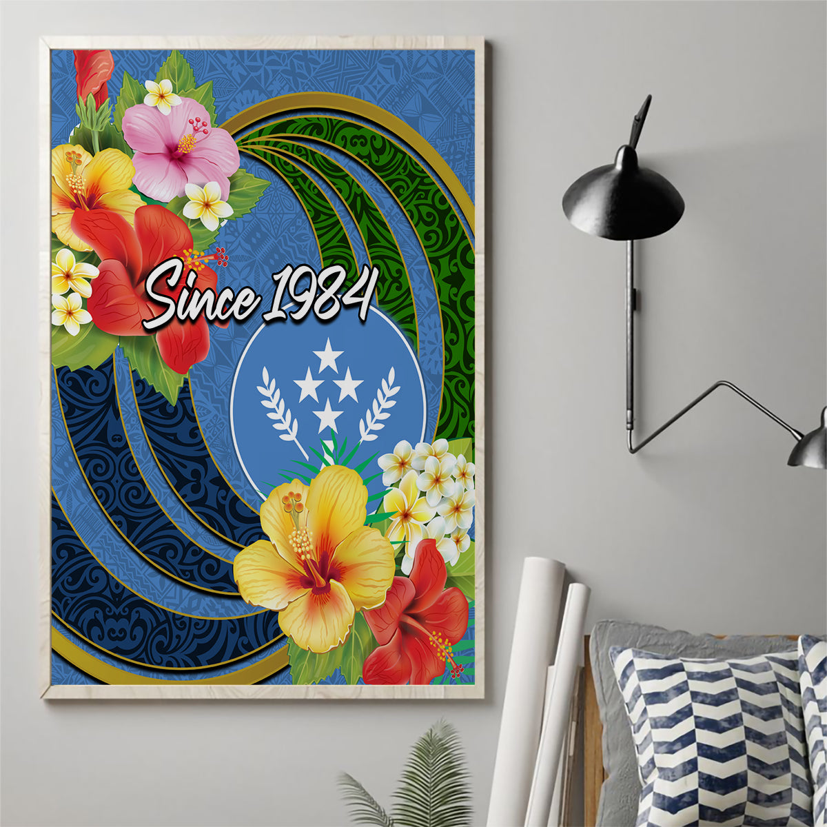 Kosrae Constitution Day Canvas Wall Art Hibiscus Mix Maori Tattoo Pattern LT03 - Polynesian Pride