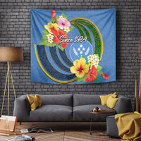 Kosrae Constitution Day Tapestry Hibiscus Mix Maori Tattoo Pattern LT03 Blue - Polynesian Pride