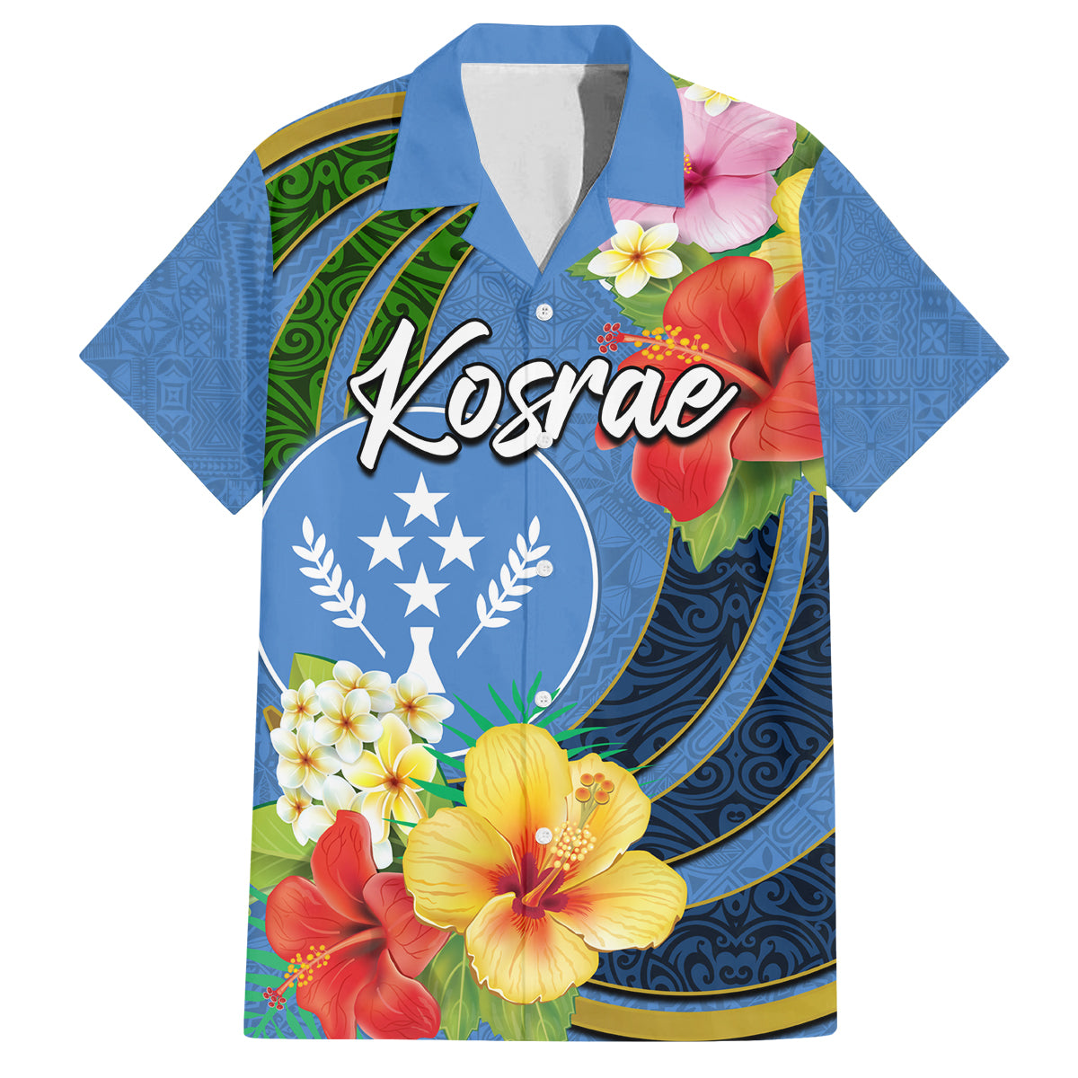 Kosrae Family Matching Long Sleeve Bodycon Dress and Hawaiian Shirt Hibiscus Mix Maori Tattoo Pattern LT03 Dad's Shirt - Short Sleeve Blue - Polynesian Pride