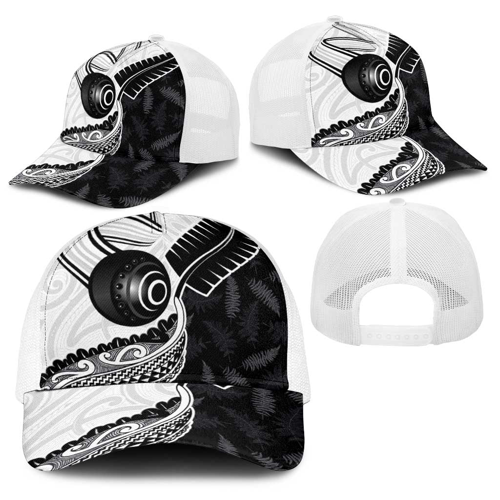 Aotearoa Lawn Bowls Baseball Net Cap Maori and Silver Fern Half Style - Polynesian Pride