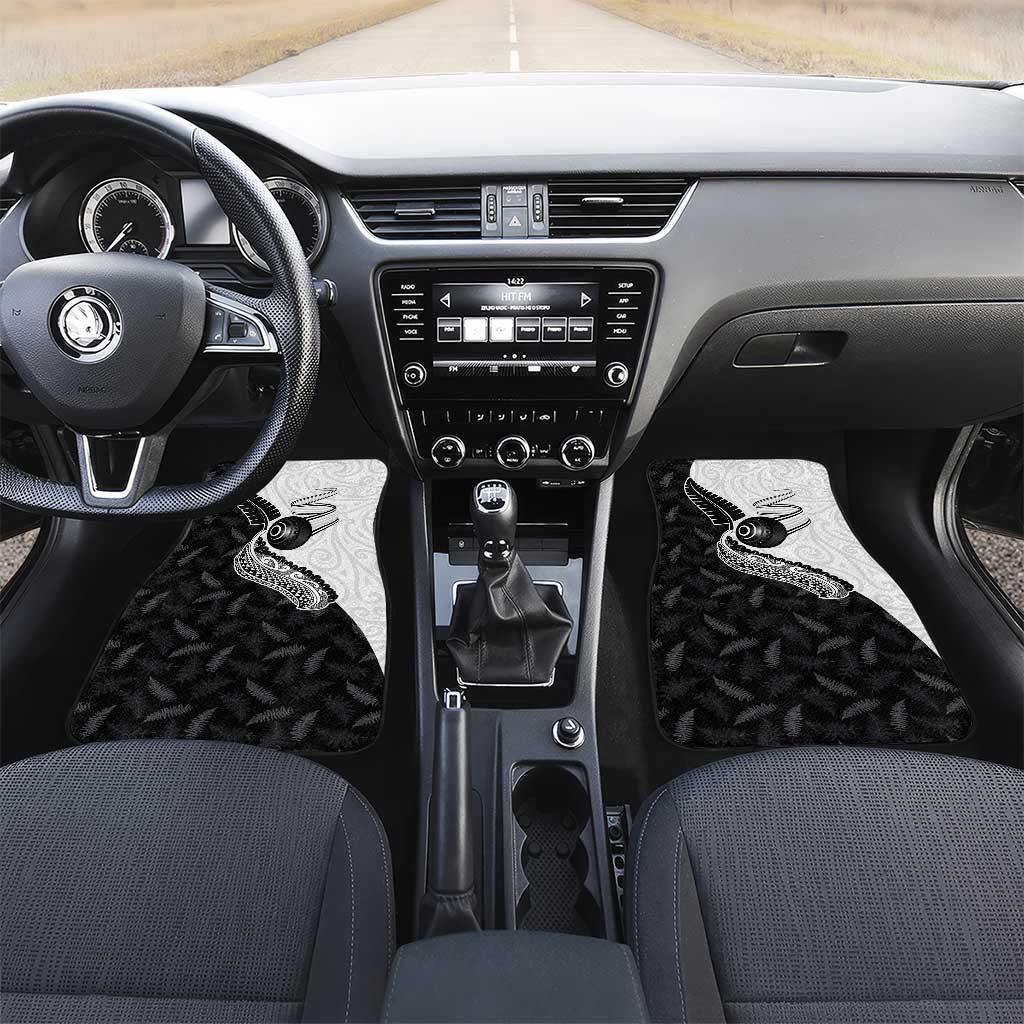 Aotearoa Lawn Bowls Car Mats Maori and Silver Fern Half Style LT03 Set 2pcs - Front White - Polynesian Pride