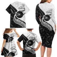 Personalised Aotearoa Lawn Bowls Family Matching Long Sleeve Bodycon Dress and Hawaiian Shirt Maori and Silver Fern Half Style LT03 - Polynesian Pride