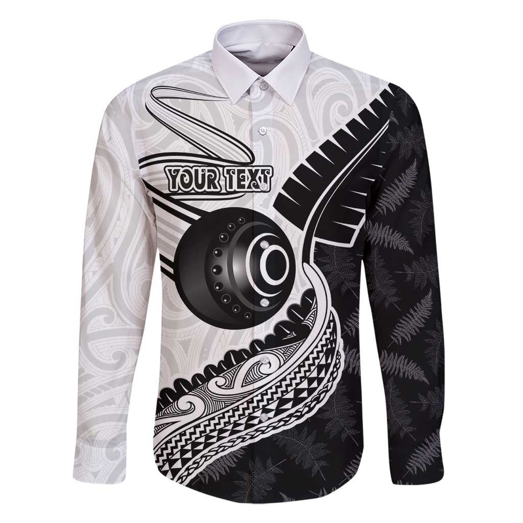 Personalised Aotearoa Lawn Bowls Family Matching Mermaid Dress and Hawaiian Shirt Maori and Silver Fern Half Style LT03 Dad's Shirt - Long Sleeve White - Polynesian Pride