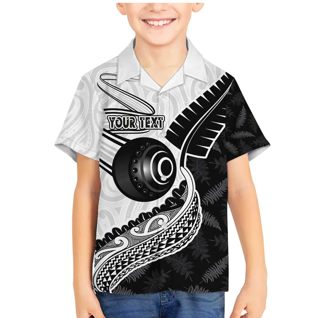 Personalised Aotearoa Lawn Bowls Family Matching Mermaid Dress and Hawaiian Shirt Maori and Silver Fern Half Style LT03 Son's Shirt White - Polynesian Pride
