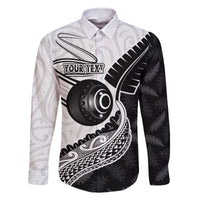 Personalised Aotearoa Lawn Bowls Family Matching Off The Shoulder Long Sleeve Dress and Hawaiian Shirt Maori and Silver Fern Half Style LT03 Dad's Shirt - Long Sleeve White - Polynesian Pride