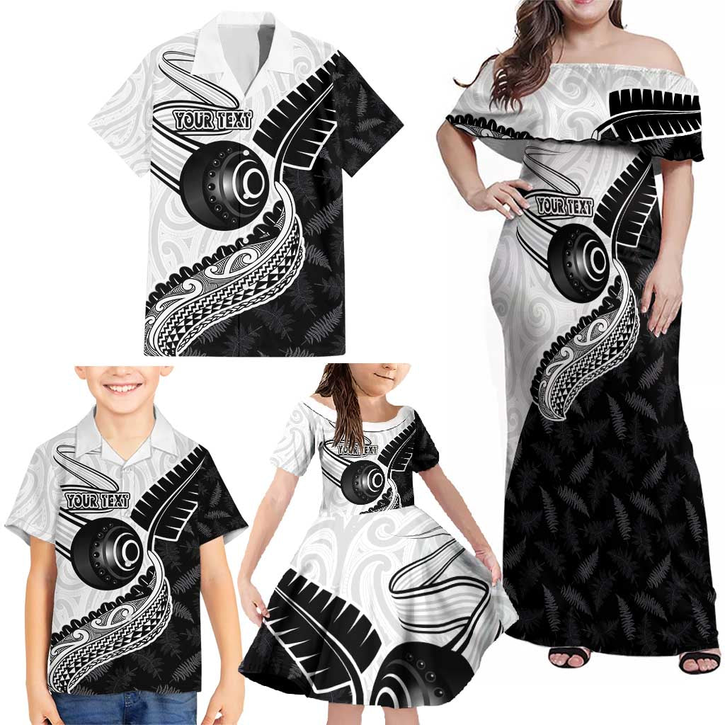 Personalised Aotearoa Lawn Bowls Family Matching Off Shoulder Maxi Dress and Hawaiian Shirt Maori and Silver Fern Half Style LT03 - Polynesian Pride