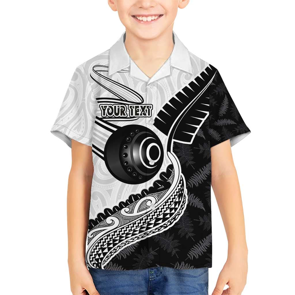 Personalised Aotearoa Lawn Bowls Family Matching Off Shoulder Short Dress and Hawaiian Shirt Maori and Silver Fern Half Style LT03 Son's Shirt White - Polynesian Pride