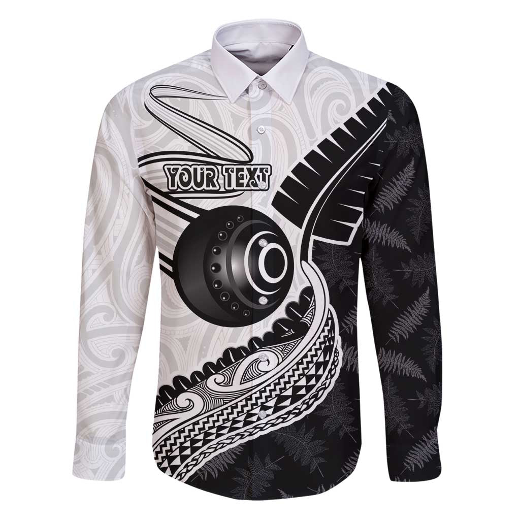 Personalised Aotearoa Lawn Bowls Family Matching Puletasi and Hawaiian Shirt Maori and Silver Fern Half Style LT03 Dad's Shirt - Long Sleeve White - Polynesian Pride