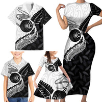 Personalised Aotearoa Lawn Bowls Family Matching Short Sleeve Bodycon Dress and Hawaiian Shirt Maori and Silver Fern Half Style LT03 - Polynesian Pride