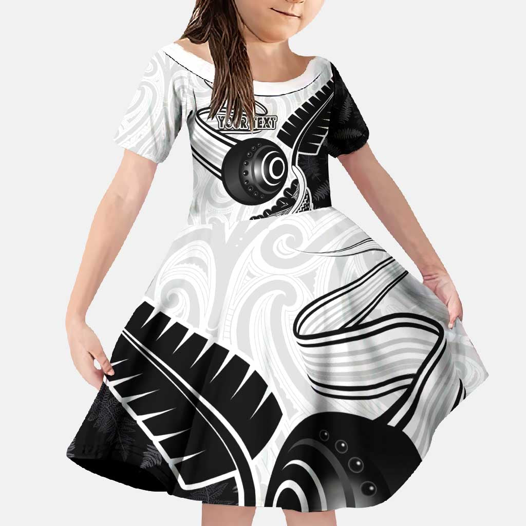 Personalised Aotearoa Lawn Bowls Family Matching Summer Maxi Dress and Hawaiian Shirt Maori and Silver Fern Half Style LT03 Daughter's Dress White - Polynesian Pride