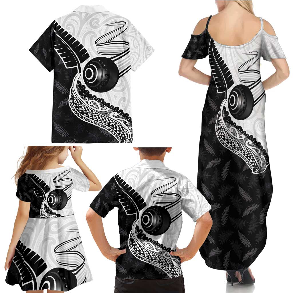 Personalised Aotearoa Lawn Bowls Family Matching Summer Maxi Dress and Hawaiian Shirt Maori and Silver Fern Half Style LT03 - Polynesian Pride
