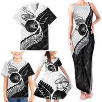 Personalised Aotearoa Lawn Bowls Family Matching Tank Maxi Dress and Hawaiian Shirt Maori and Silver Fern Half Style LT03 - Polynesian Pride