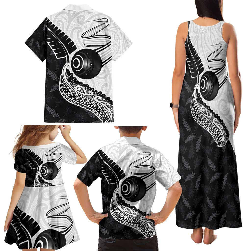 Personalised Aotearoa Lawn Bowls Family Matching Tank Maxi Dress and Hawaiian Shirt Maori and Silver Fern Half Style LT03 - Polynesian Pride
