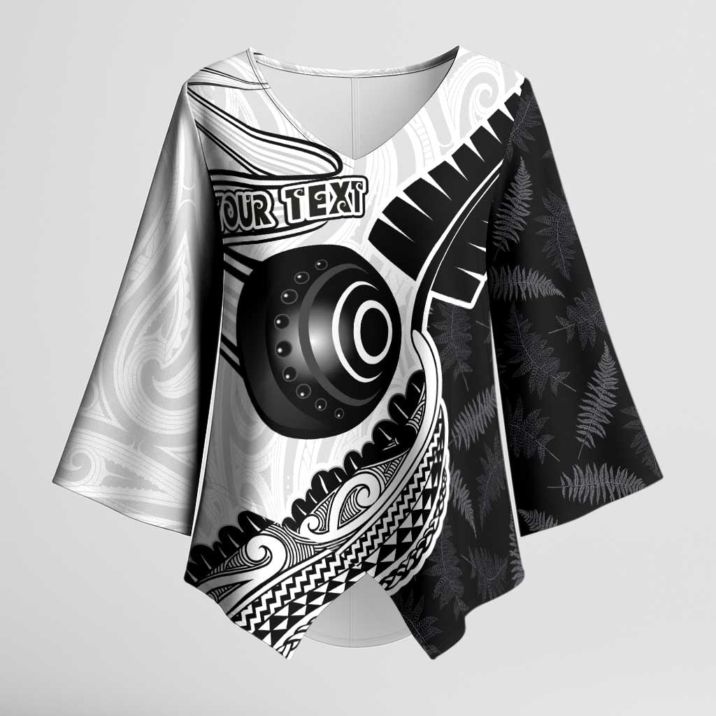 Personalised Aotearoa Lawn Bowls Kimono Sleeve Blouse Maori and Silver Fern Half Style LT03 Female White - Polynesian Pride