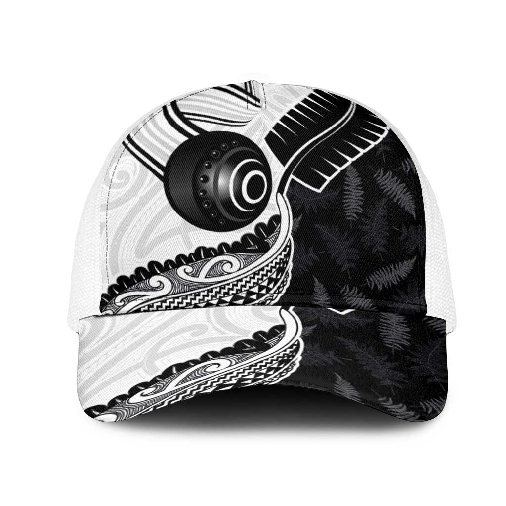 Aotearoa Lawn Bowls Mesh Trucker Cap Maori and Silver Fern Half Style - Polynesian Pride