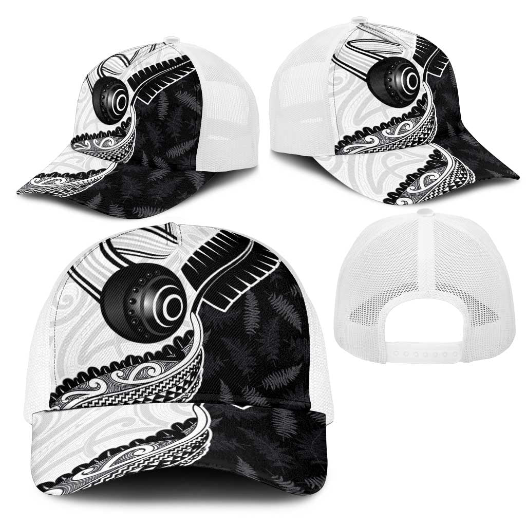 Aotearoa Lawn Bowls Mesh Trucker Cap Maori and Silver Fern Half Style - Polynesian Pride