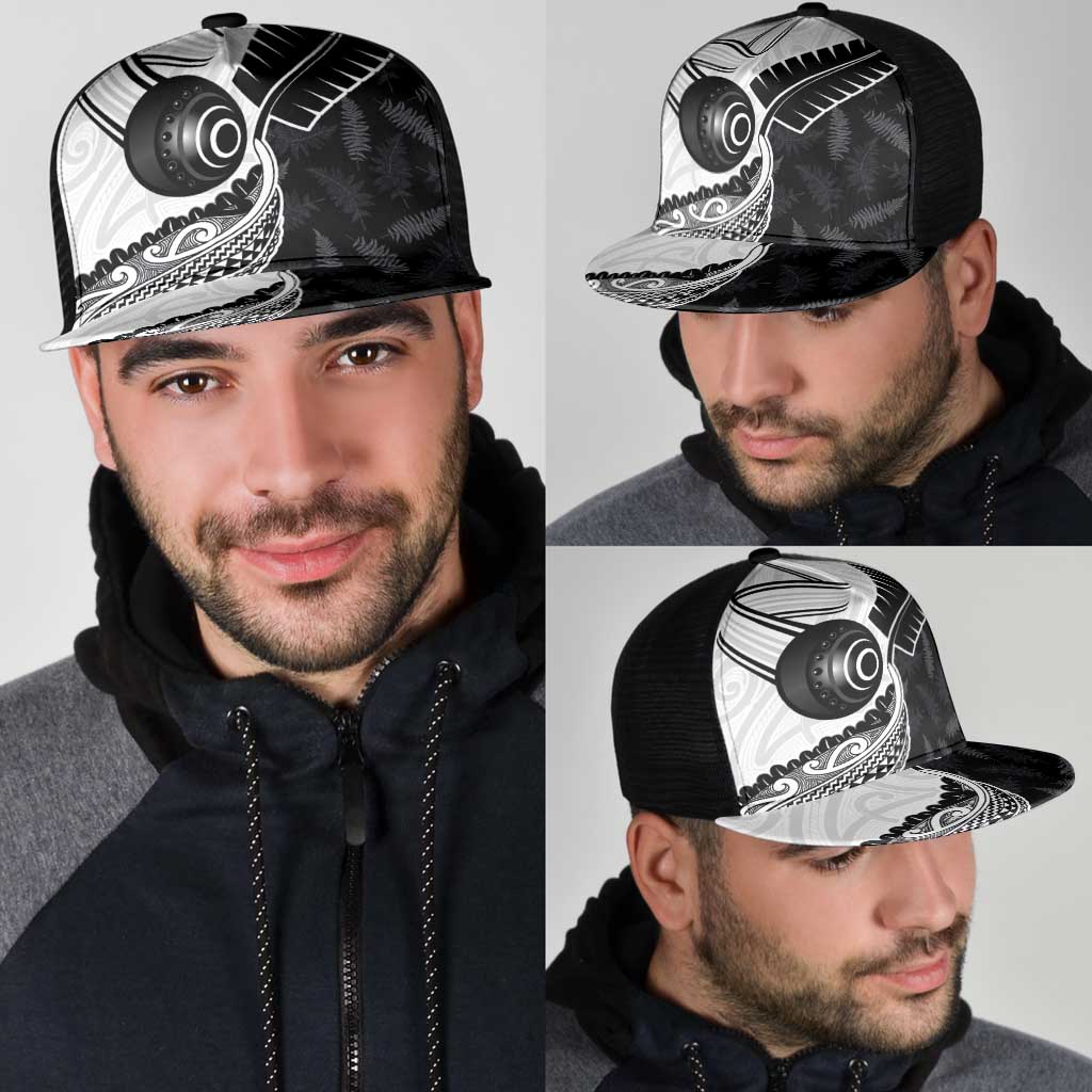 Aotearoa Lawn Bowls Mesh Trucker Cap Maori and Silver Fern Half Style - Polynesian Pride