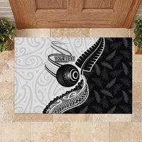 Personalised Aotearoa Lawn Bowls Rubber Doormat Maori and Silver Fern Half Style LT03 White - Polynesian Pride