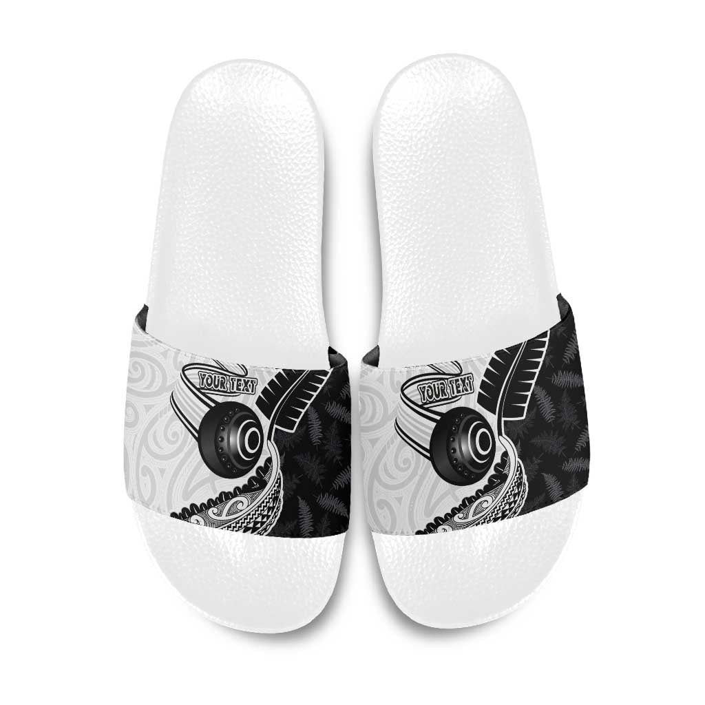 Personalised Aotearoa Lawn Bowls Slide Sandals Maori and Silver Fern Half Style LT03 White - Polynesian Pride