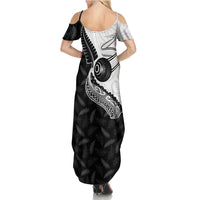 Personalised Aotearoa Lawn Bowls Summer Maxi Dress Maori and Silver Fern Half Style - Polynesian Pride