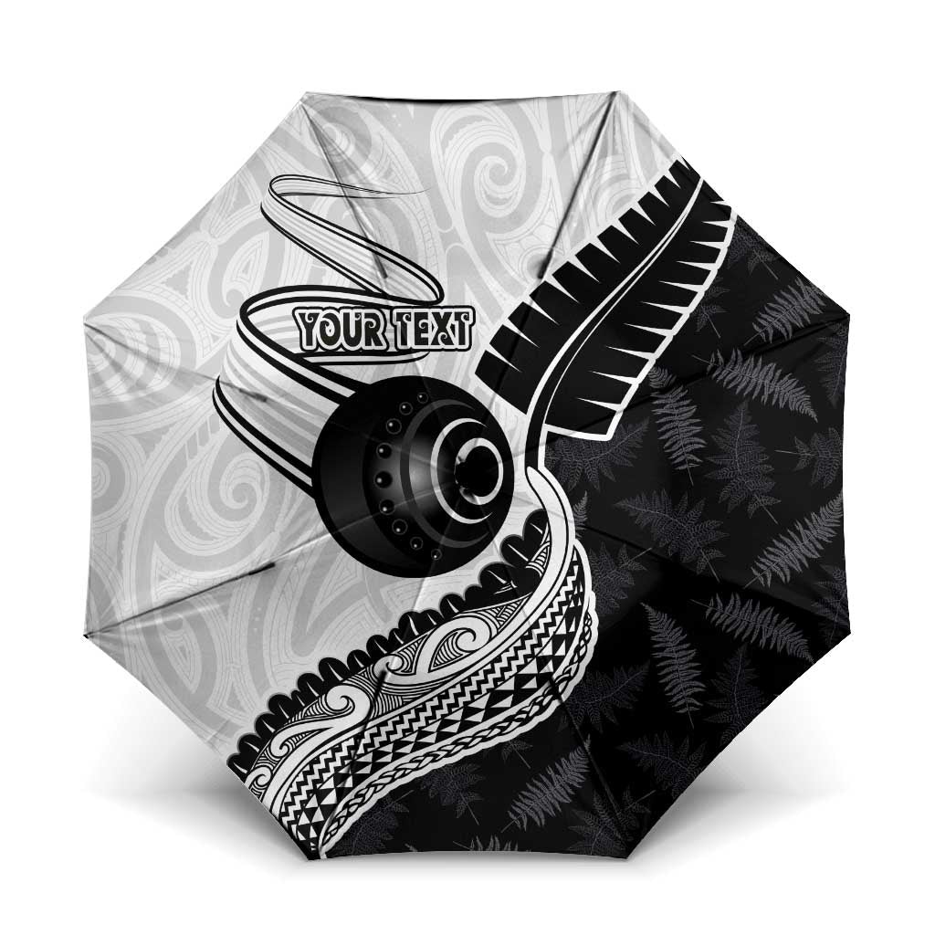 Personalised Aotearoa Lawn Bowls Umbrella Maori and Silver Fern Half Style LT03 One Size Folded 11.42 inch Opened Diameter 37.4 inch White - Polynesian Pride