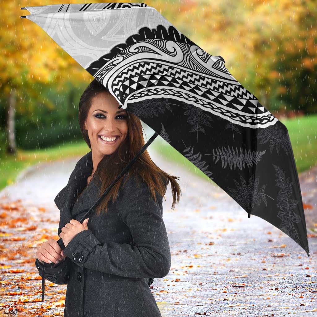 Personalised Aotearoa Lawn Bowls Umbrella Maori and Silver Fern Half Style LT03 - Polynesian Pride