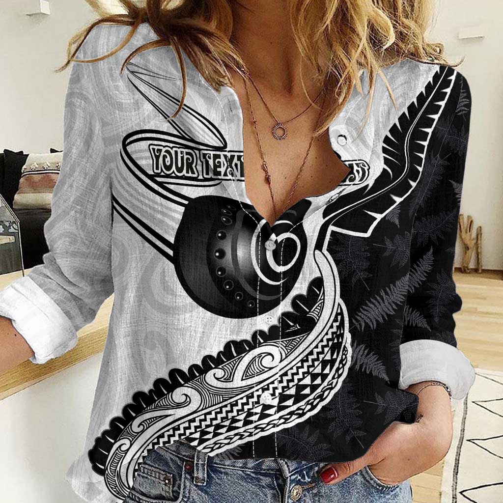 Personalised Aotearoa Lawn Bowls Women Casual Shirt Maori and Silver Fern Half Style LT03 Female White - Polynesian Pride