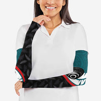 Personalised Aotearoa Lawn Bowls Arm Sleeves Maori and Silver Fern Sporty Style Teal Color - Polynesian Pride
