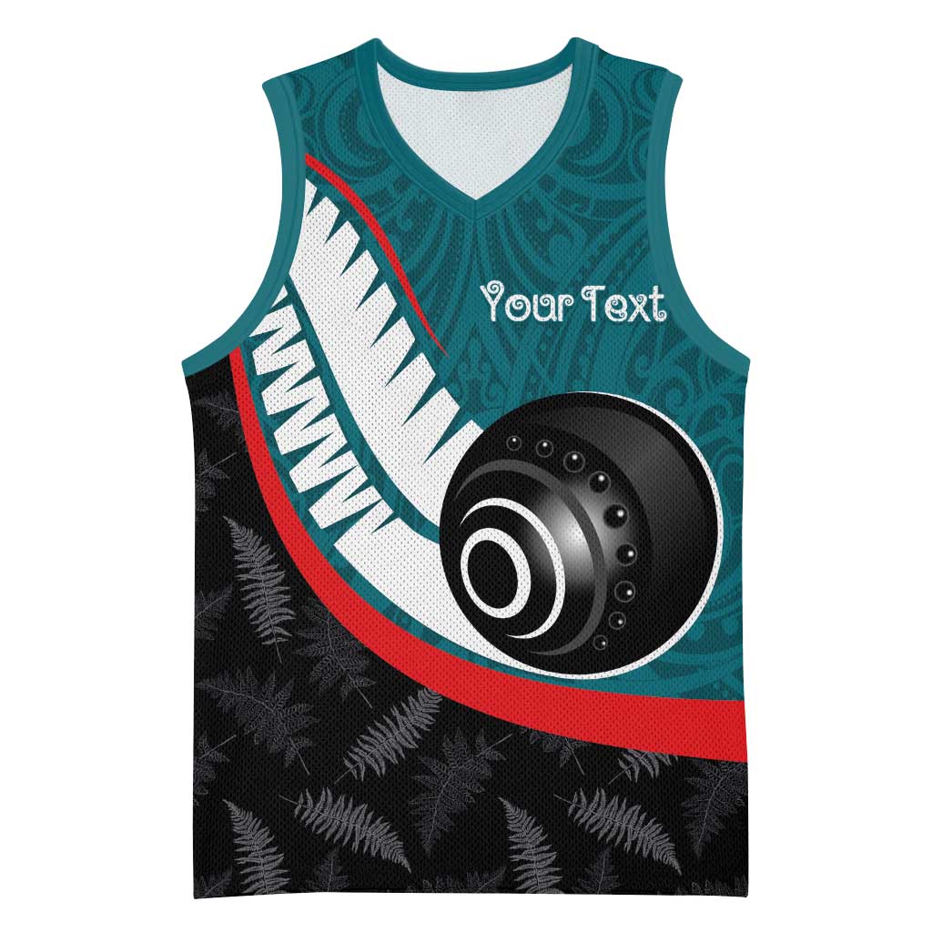 Personalised Aotearoa Lawn Bowls Basketball Jersey Maori and Silver Fern Sporty Style Teal Color LT03 Unisex Teal - Polynesian Pride