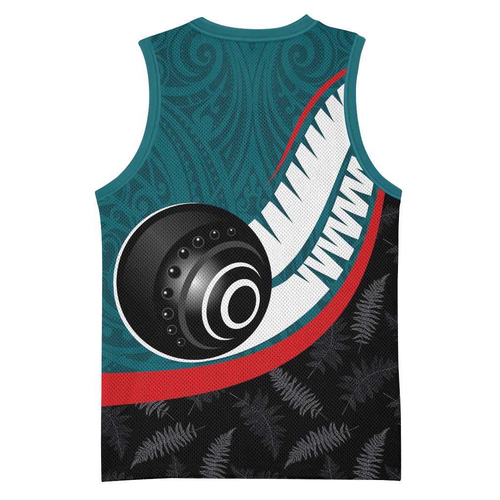 Personalised Aotearoa Lawn Bowls Basketball Jersey Maori and Silver Fern Sporty Style Teal Color LT03 - Polynesian Pride