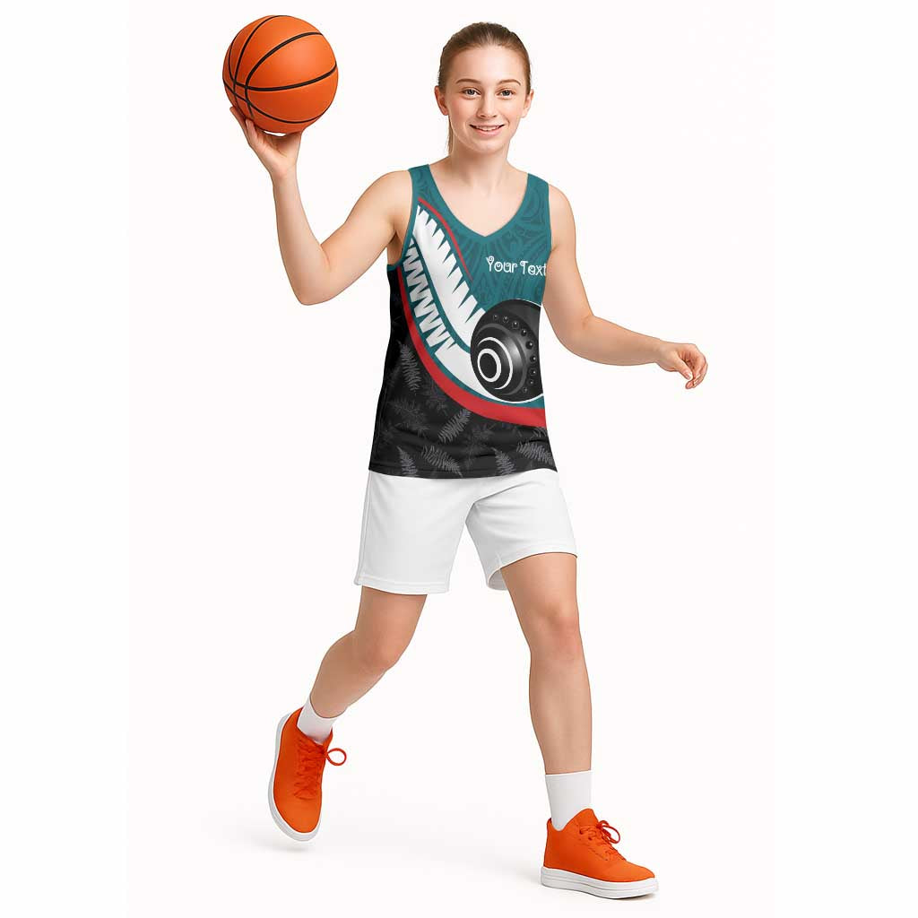 Personalised Aotearoa Lawn Bowls Basketball Jersey Maori and Silver Fern Sporty Style Teal Color LT03 - Polynesian Pride