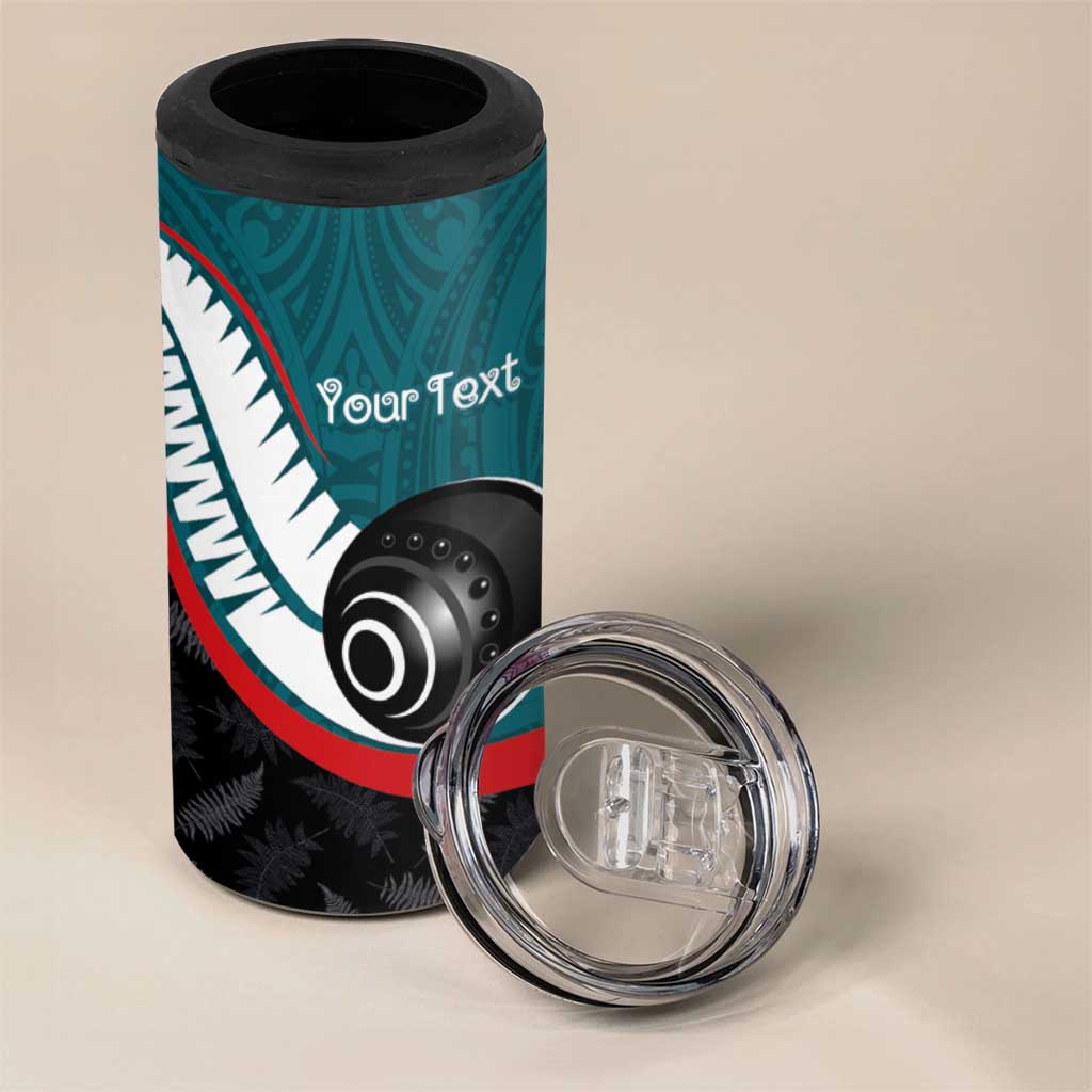 Personalised Aotearoa Lawn Bowls 4 in 1 Can Cooler Tumbler Maori and Silver Fern Sporty Style Teal Color LT03 - Polynesian Pride