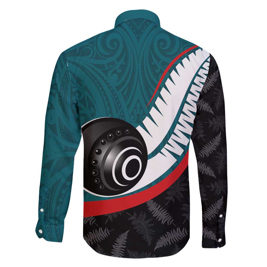 Personalised Aotearoa Lawn Bowls Family Matching Long Sleeve Bodycon Dress and Hawaiian Shirt Maori and Silver Fern Sporty Style Teal Color LT03 - Polynesian Pride